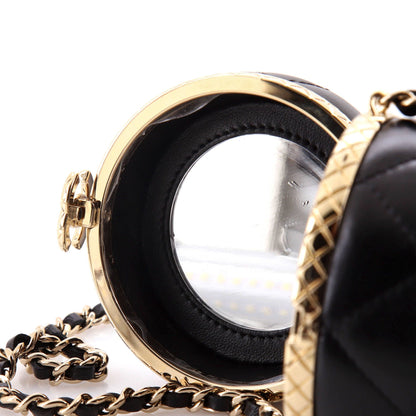Chanel Lock Frame Round Vanity Case With Chain Quilted Lambskin Mini