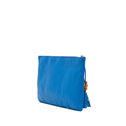 Gucci Calfskin Bamboo Tassel Clutch Blue