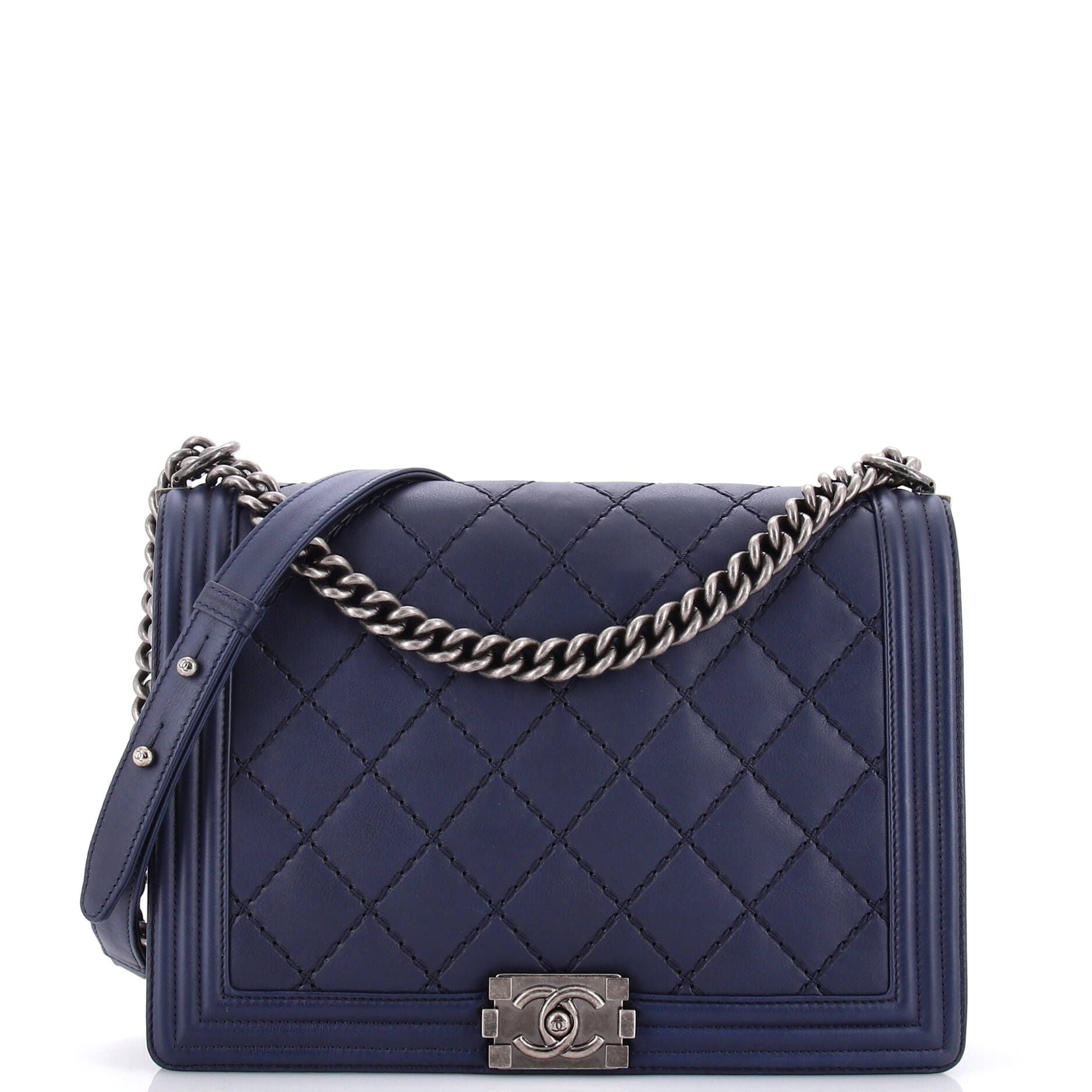 Chanel Double Stitch Boy Flap Bag Quilted Calfskin Large