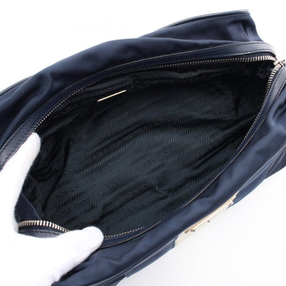 Prada Clutch Nylon Saffiano Leather Navy Beige