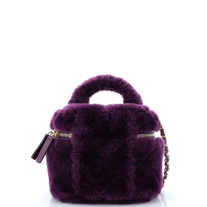 Chanel Coconing Top Handle Vanity Case With Chain Quilted Shearling Small