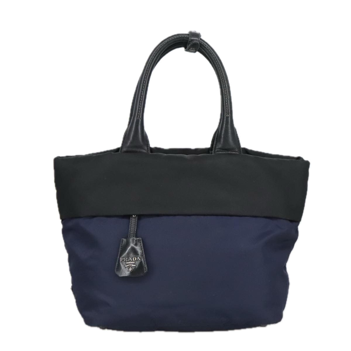 Prada Hand Bag Nylon Navy Silver Auth