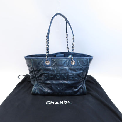 Chanel Blue Cowhide Leather Tote Ginpaku Hand-turned Bag Blue Tote Bag Calfskin (cowhide)