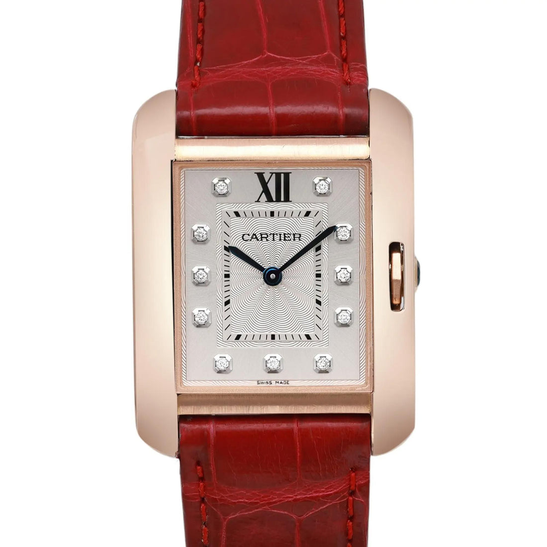 Cartier Tank Anglaise Silver Diamond Dial Ladies Quartz Watch WJTA0009