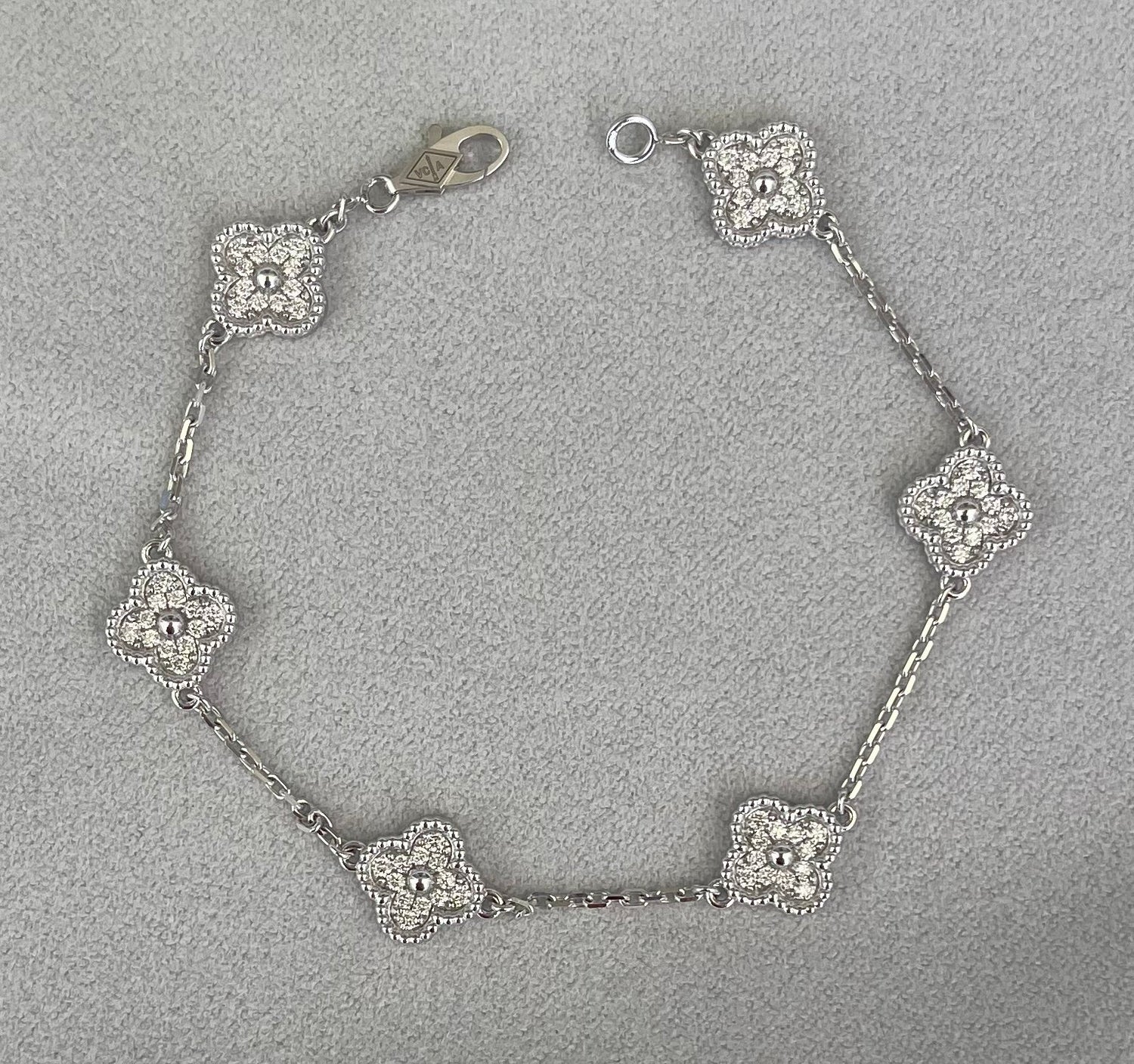 Van Cleef &amp; Arpels Sweet Alhambra Diamond Pave 6 Motifs White Gold Bracelet