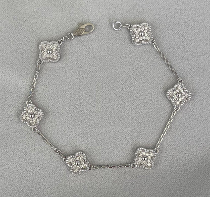 Van Cleef &amp; Arpels Sweet Alhambra Diamond Pave 6 Motifs White Gold Bracelet