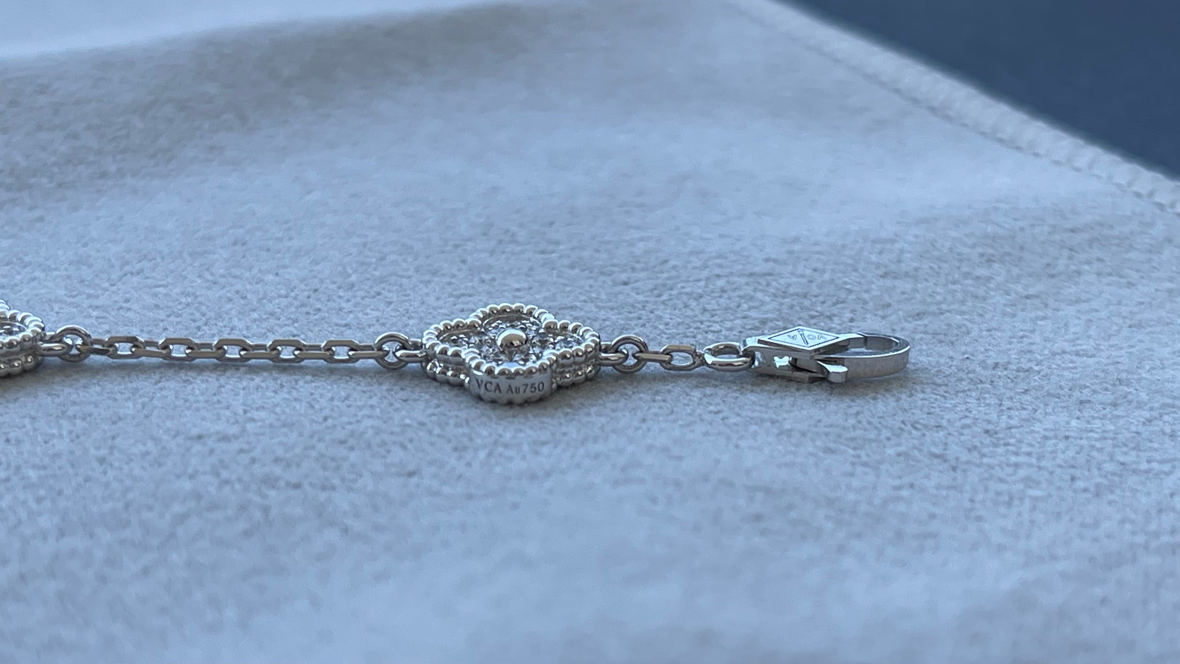 Van Cleef &amp; Arpels Sweet Alhambra Diamond Pave 6 Motifs White Gold Bracelet