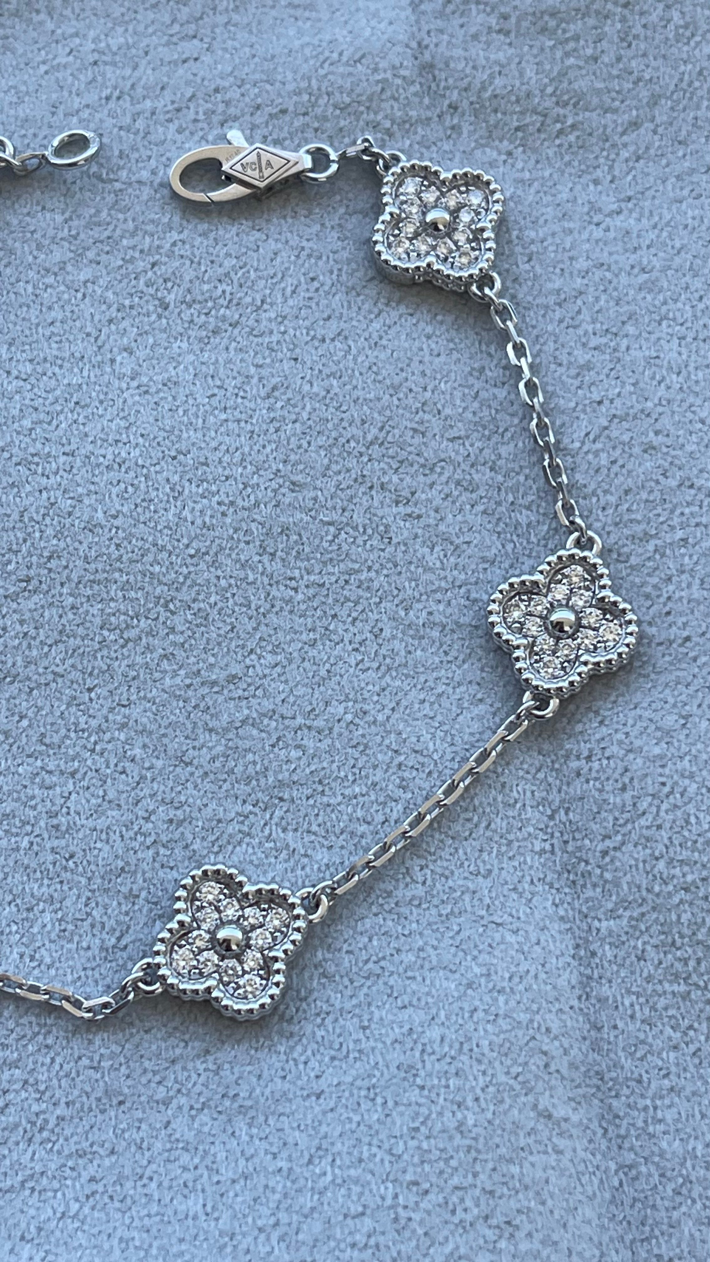 Van Cleef &amp; Arpels Sweet Alhambra Diamond Pave 6 Motifs White Gold Bracelet