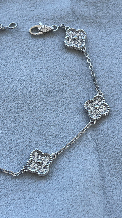 Van Cleef &amp; Arpels Sweet Alhambra Diamond Pave 6 Motifs White Gold Bracelet