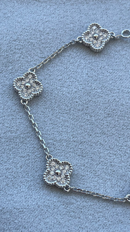 Van Cleef &amp; Arpels Sweet Alhambra Diamond Pave 6 Motifs White Gold Bracelet