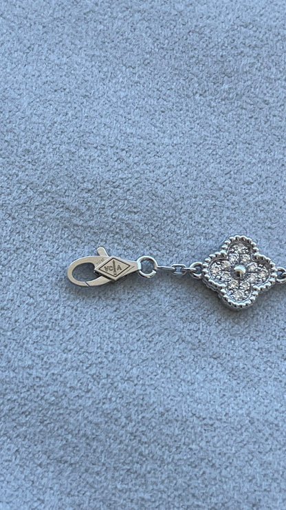 Van Cleef &amp; Arpels Sweet Alhambra Diamond Pave 6 Motifs White Gold Bracelet