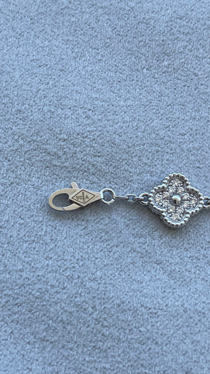 Van Cleef &amp; Arpels Sweet Alhambra Diamond Pave 6 Motifs White Gold Bracelet