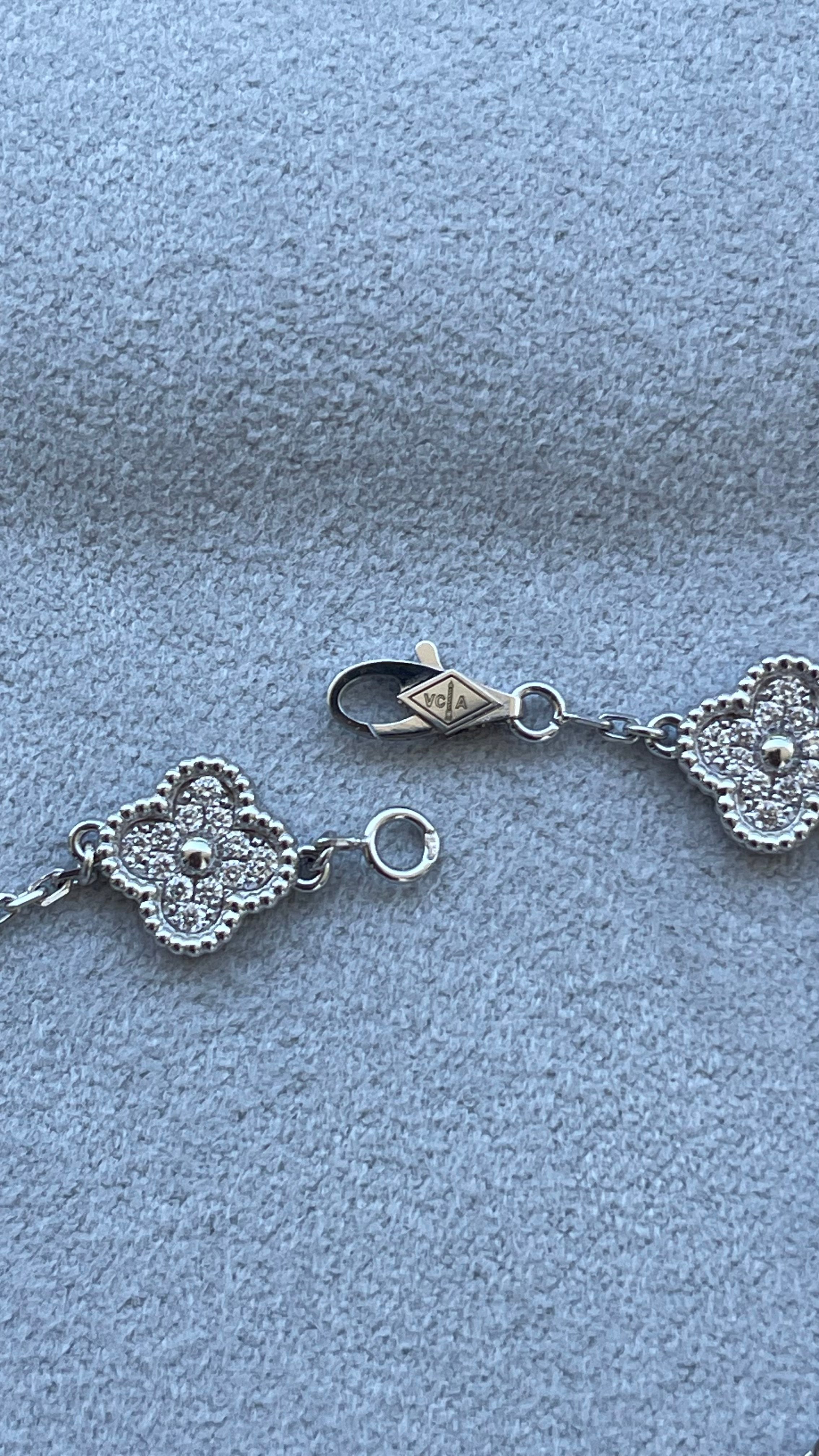 Van Cleef &amp; Arpels Sweet Alhambra Diamond Pave 6 Motifs White Gold Bracelet