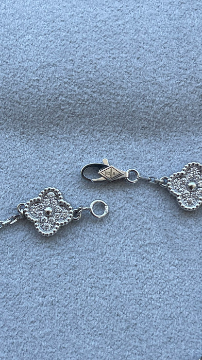 Van Cleef &amp; Arpels Sweet Alhambra Diamond Pave 6 Motifs White Gold Bracelet