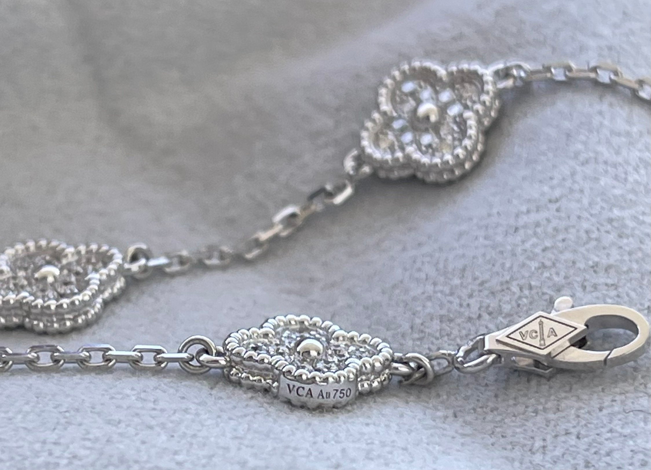 Van Cleef &amp; Arpels Sweet Alhambra Diamond Pave 6 Motifs White Gold Bracelet