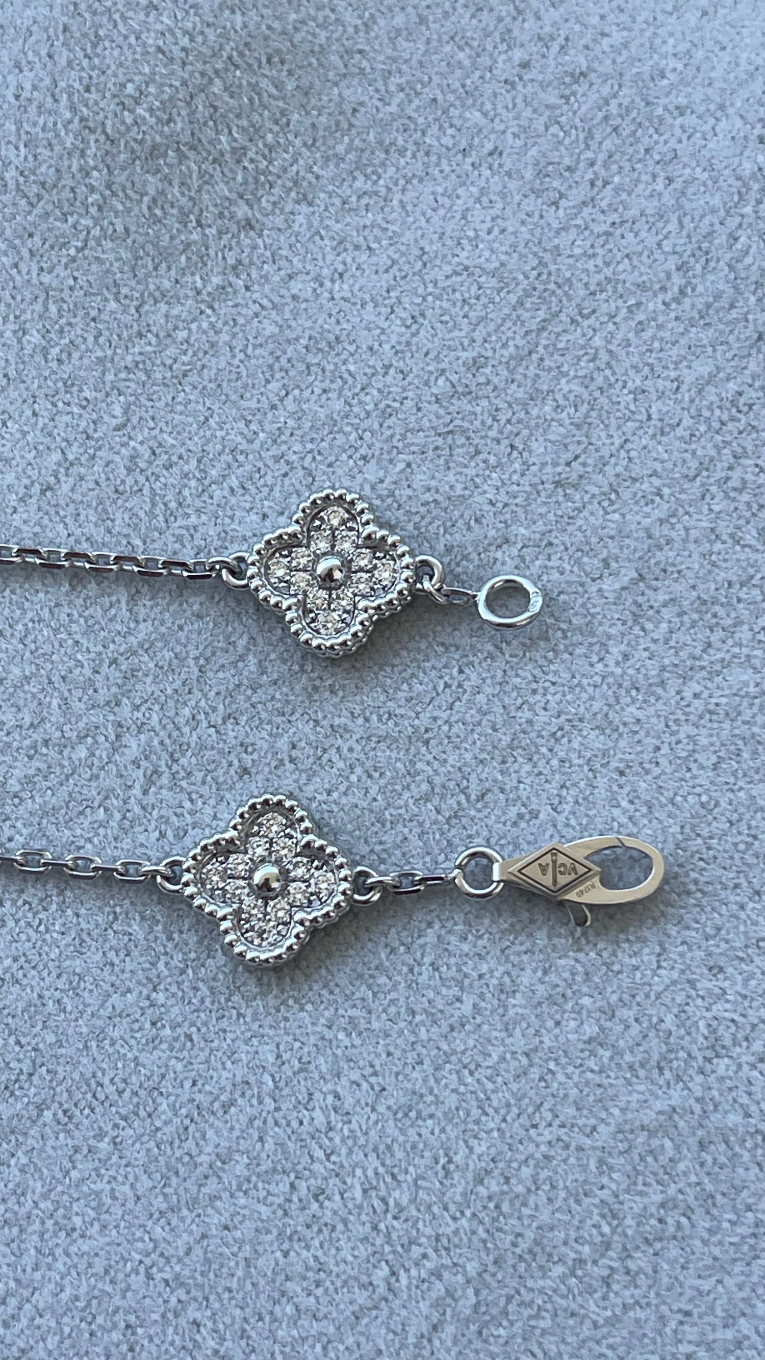 Van Cleef &amp; Arpels Sweet Alhambra Diamond Pave 6 Motifs White Gold Bracelet