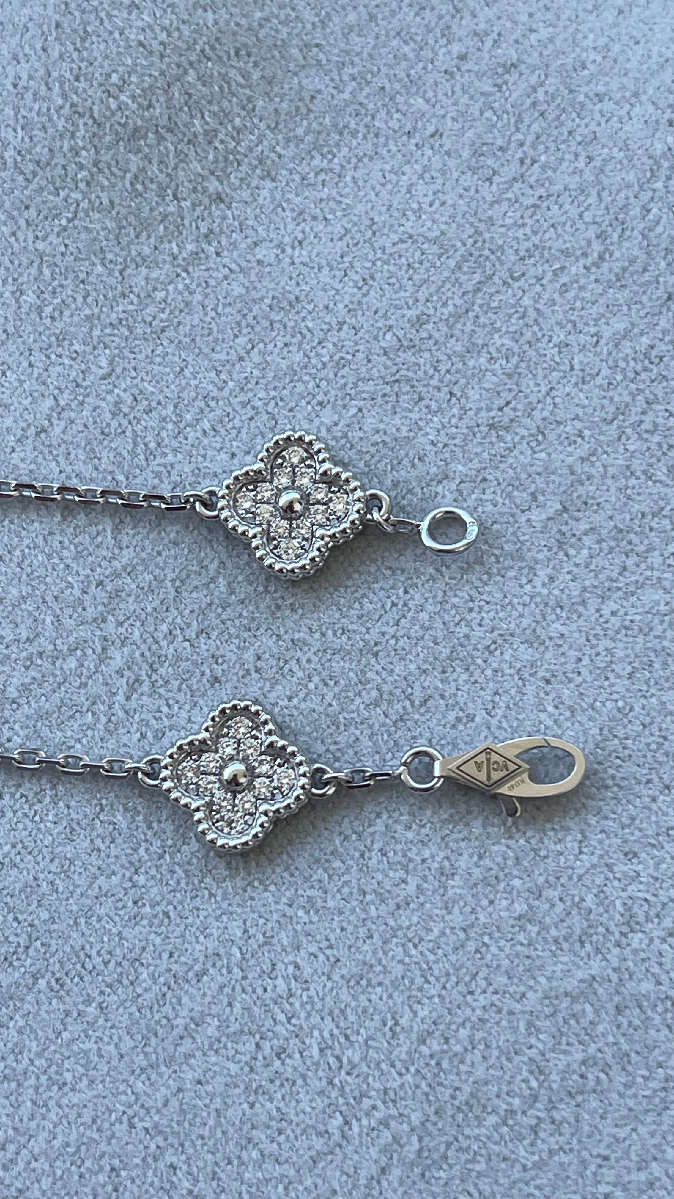 Van Cleef &amp; Arpels Sweet Alhambra Diamond Pave 6 Motifs White Gold Bracelet