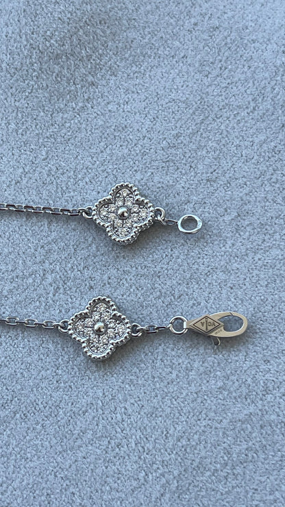 Van Cleef &amp; Arpels Sweet Alhambra Diamond Pave 6 Motifs White Gold Bracelet