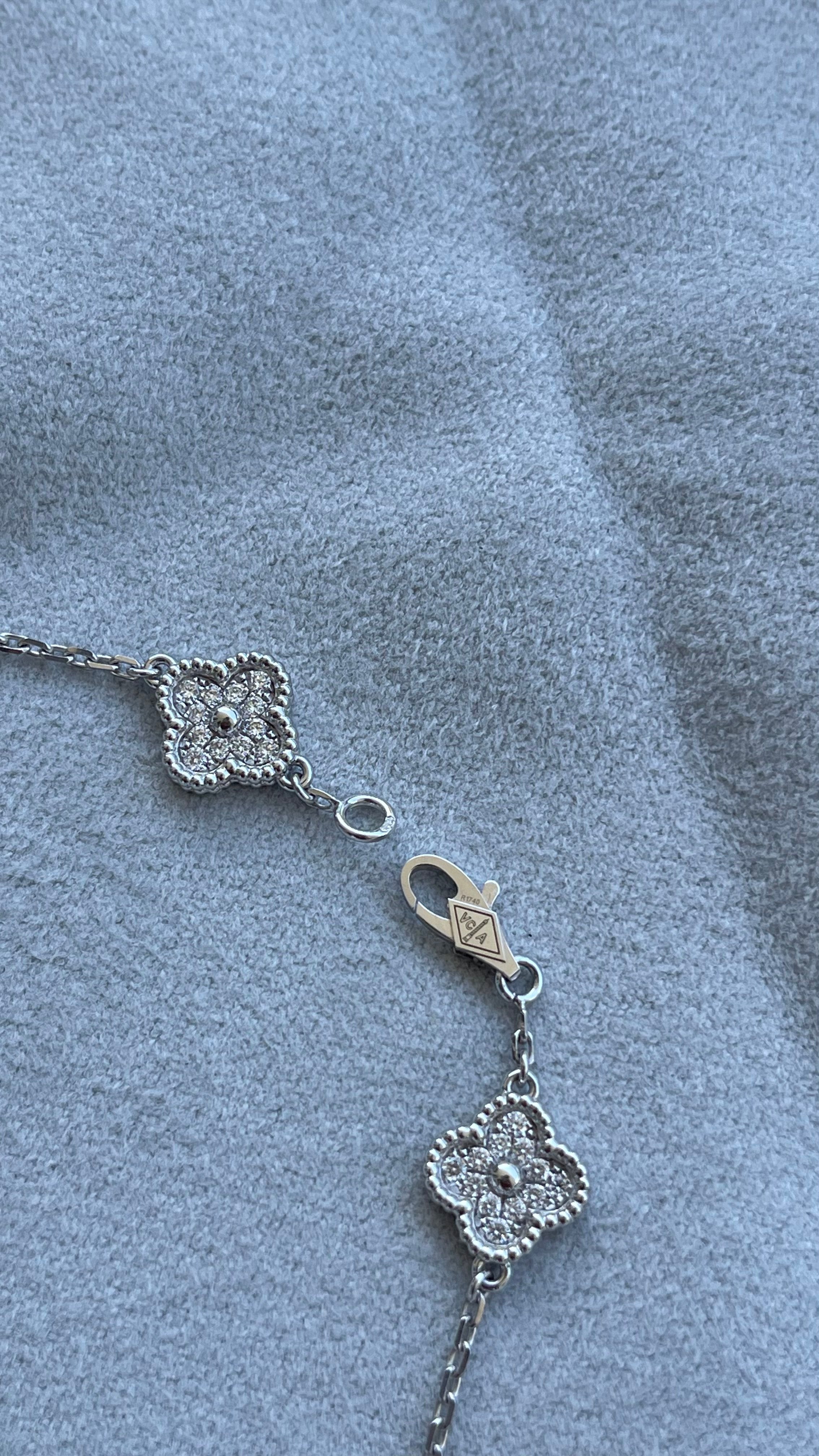 Van Cleef &amp; Arpels Sweet Alhambra Diamond Pave 6 Motifs White Gold Bracelet