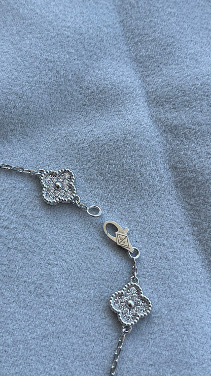 Van Cleef &amp; Arpels Sweet Alhambra Diamond Pave 6 Motifs White Gold Bracelet