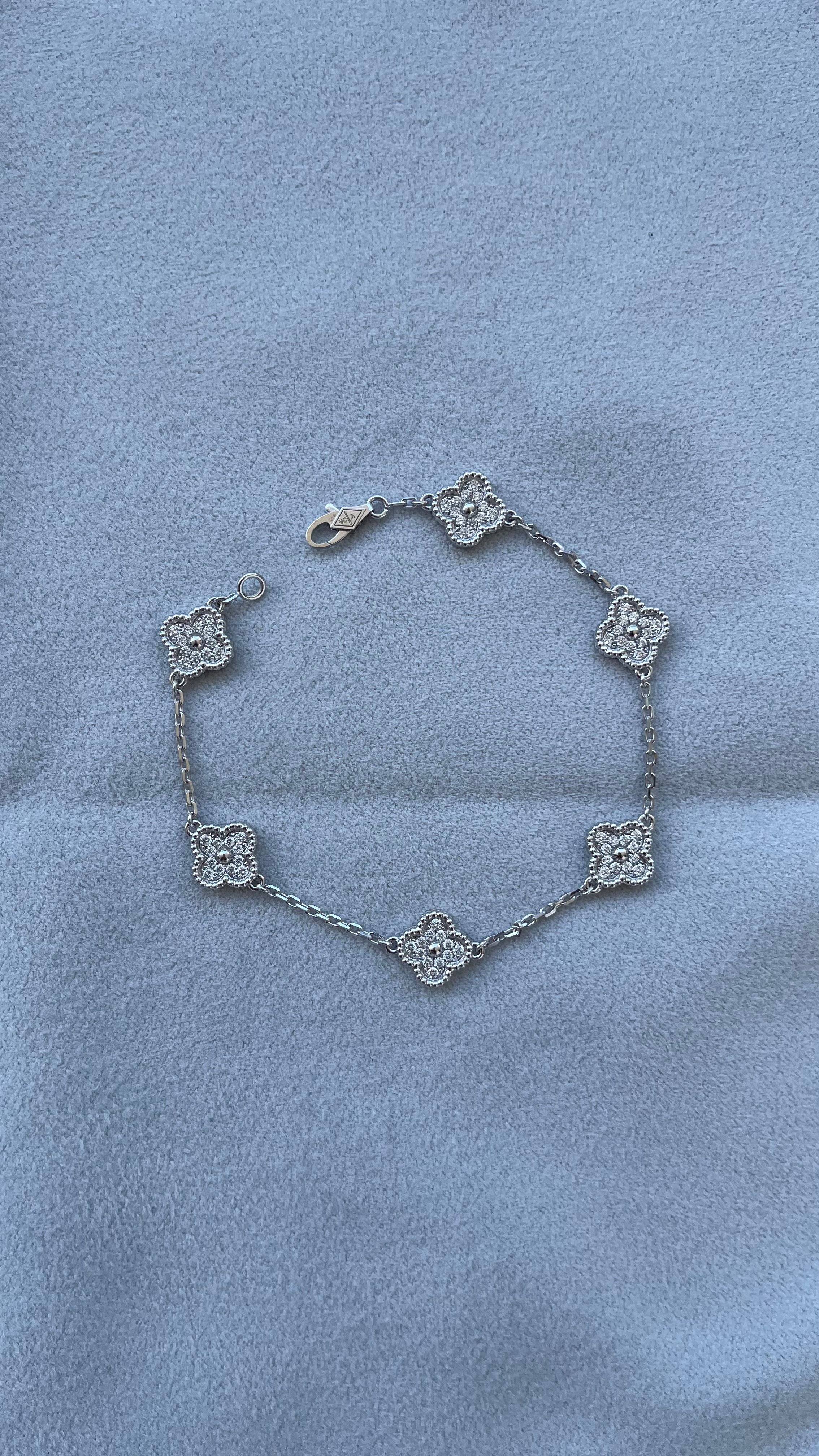 Van Cleef &amp; Arpels Sweet Alhambra Diamond Pave 6 Motifs White Gold Bracelet