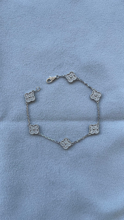 Van Cleef &amp; Arpels Sweet Alhambra Diamond Pave 6 Motifs White Gold Bracelet