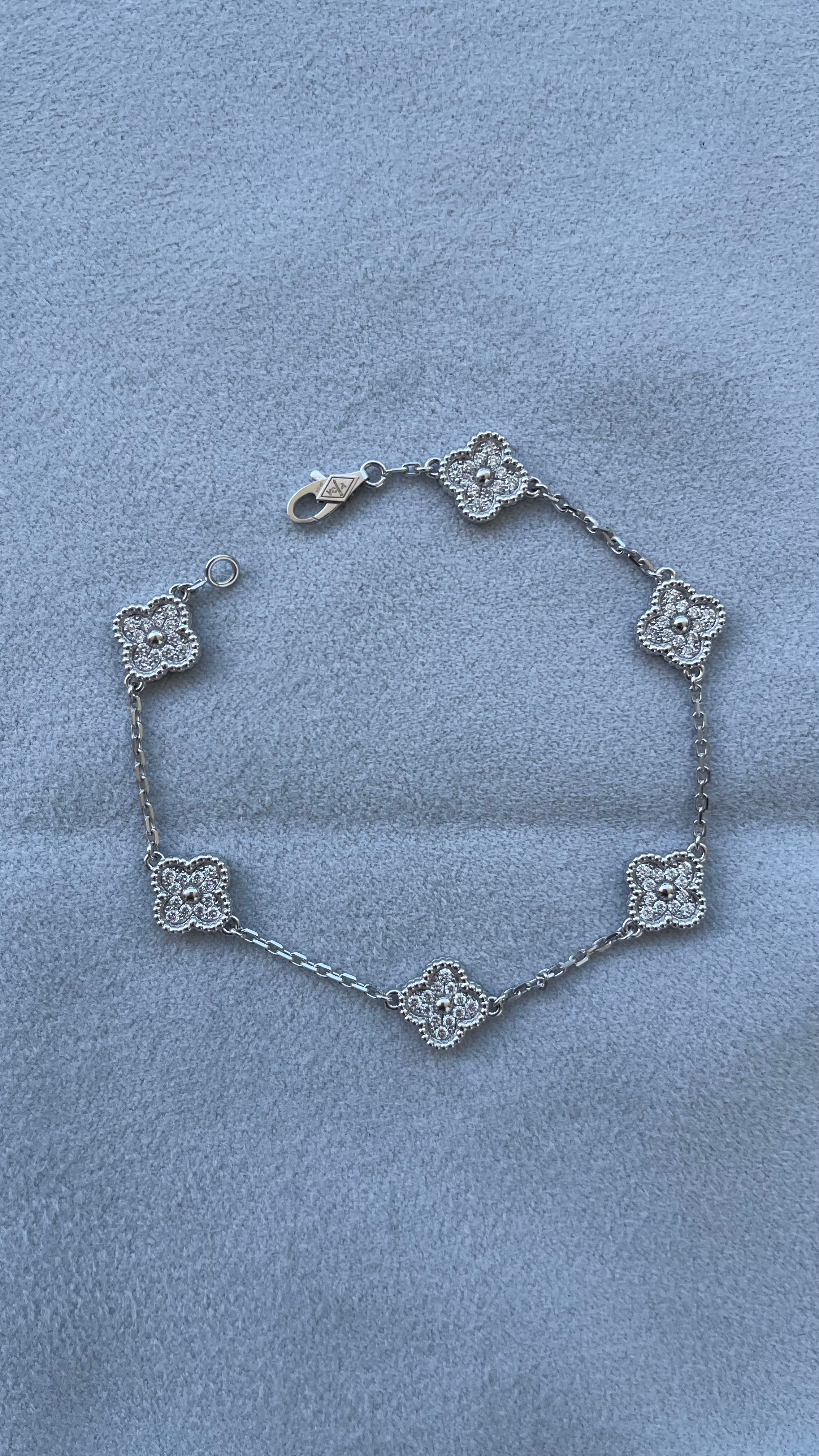Van Cleef &amp; Arpels Sweet Alhambra Diamond Pave 6 Motifs White Gold Bracelet