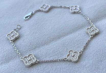 Van Cleef &amp; Arpels Sweet Alhambra Diamond Pave 6 Motifs White Gold Bracelet