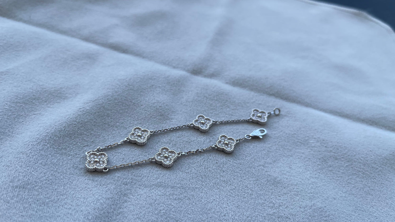 Van Cleef &amp; Arpels Sweet Alhambra Diamond Pave 6 Motifs White Gold Bracelet