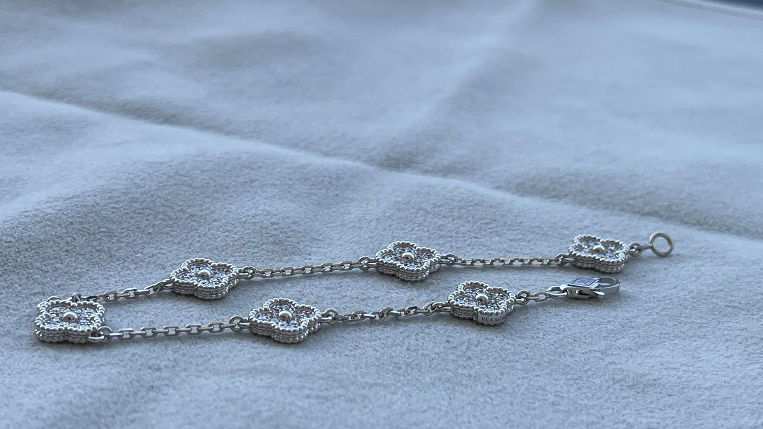 Van Cleef &amp; Arpels Sweet Alhambra Diamond Pave 6 Motifs White Gold Bracelet