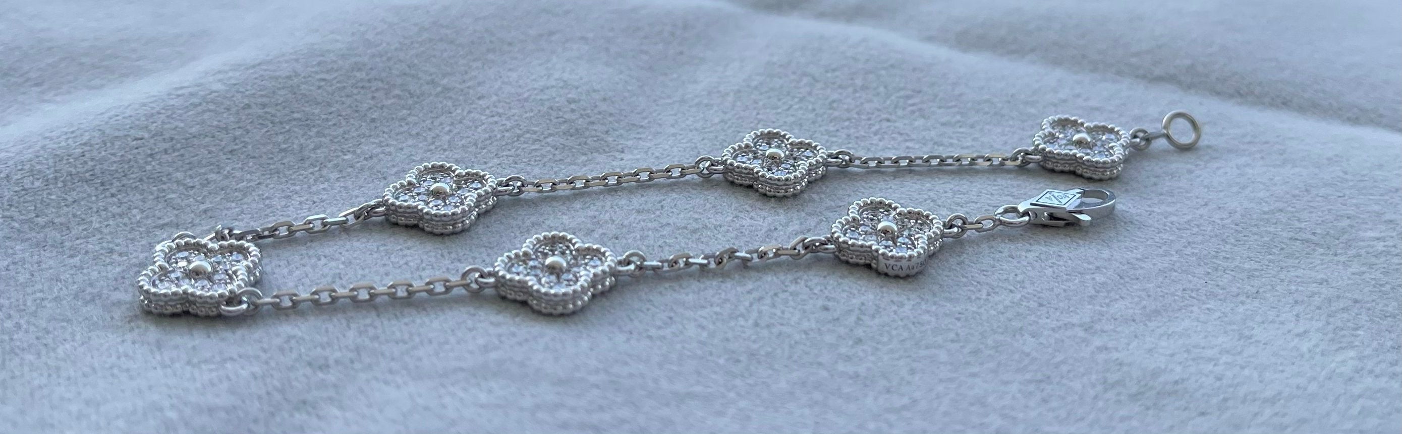 Van Cleef &amp; Arpels Sweet Alhambra Diamond Pave 6 Motifs White Gold Bracelet