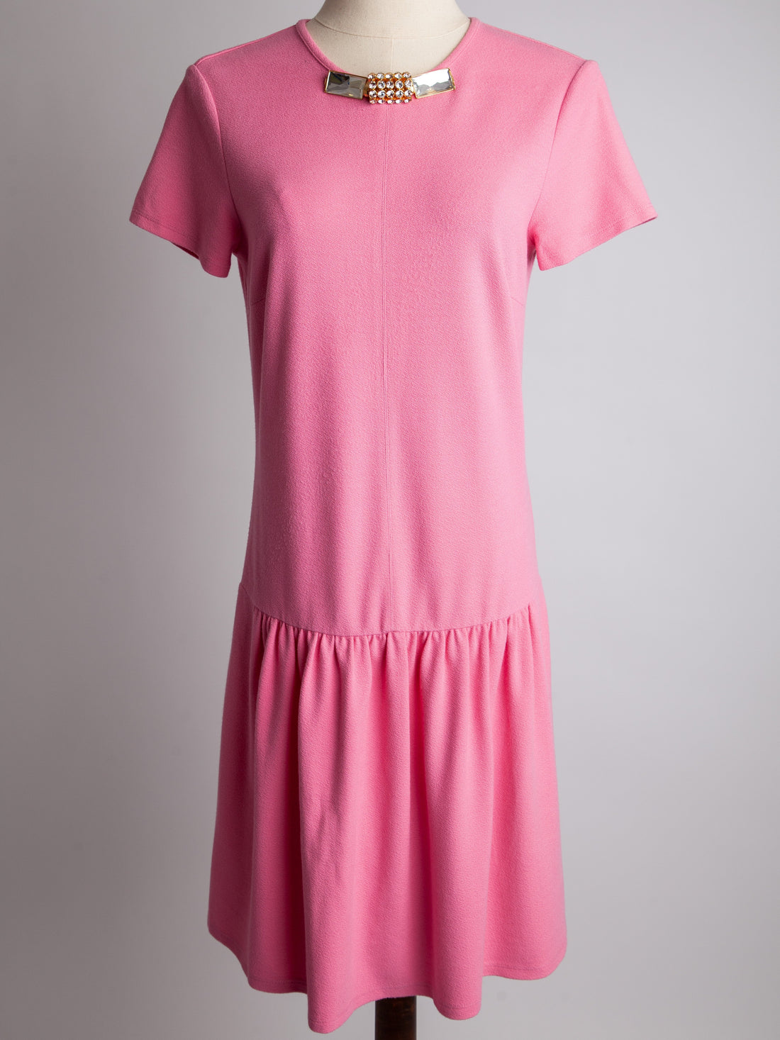 Good Blumarine Pink Viscose Dress Size M with Embellished Neckline