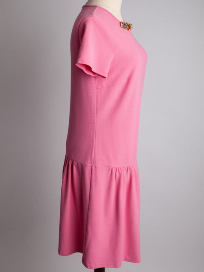 Good Blumarine Pink Viscose Dress Size M with Embellished Neckline