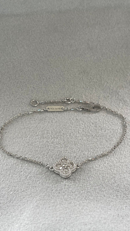 Van Cleef &amp; Arpels Sweet Alhambra Diamond Pave 1 Motif White Gold Bracelet