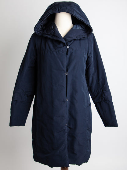 Good Max Mara Navy Blue Hooded Coat Size M Polyester Warm Padded