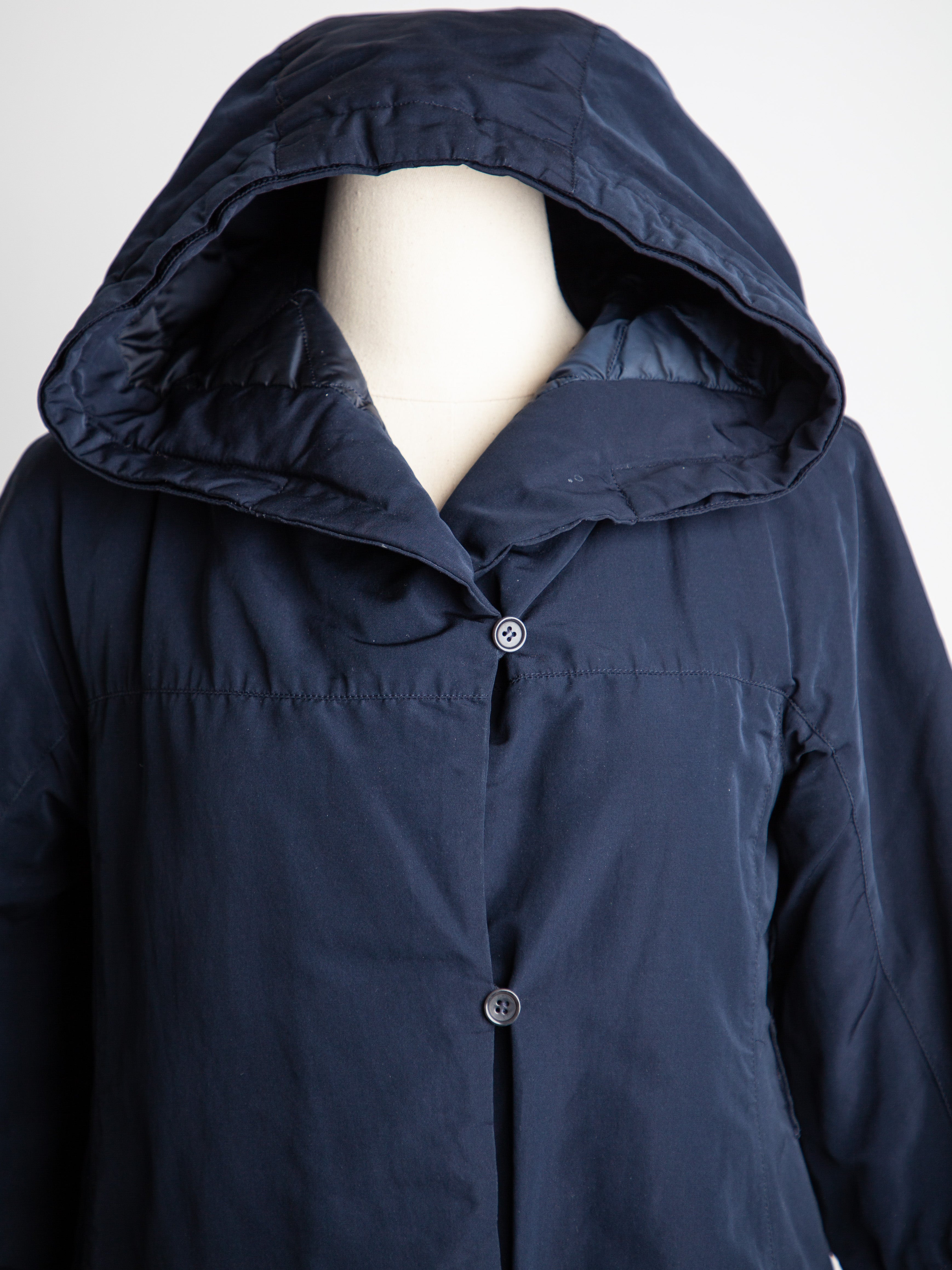 Good Max Mara Navy Blue Hooded Coat Size M Polyester Warm Padded