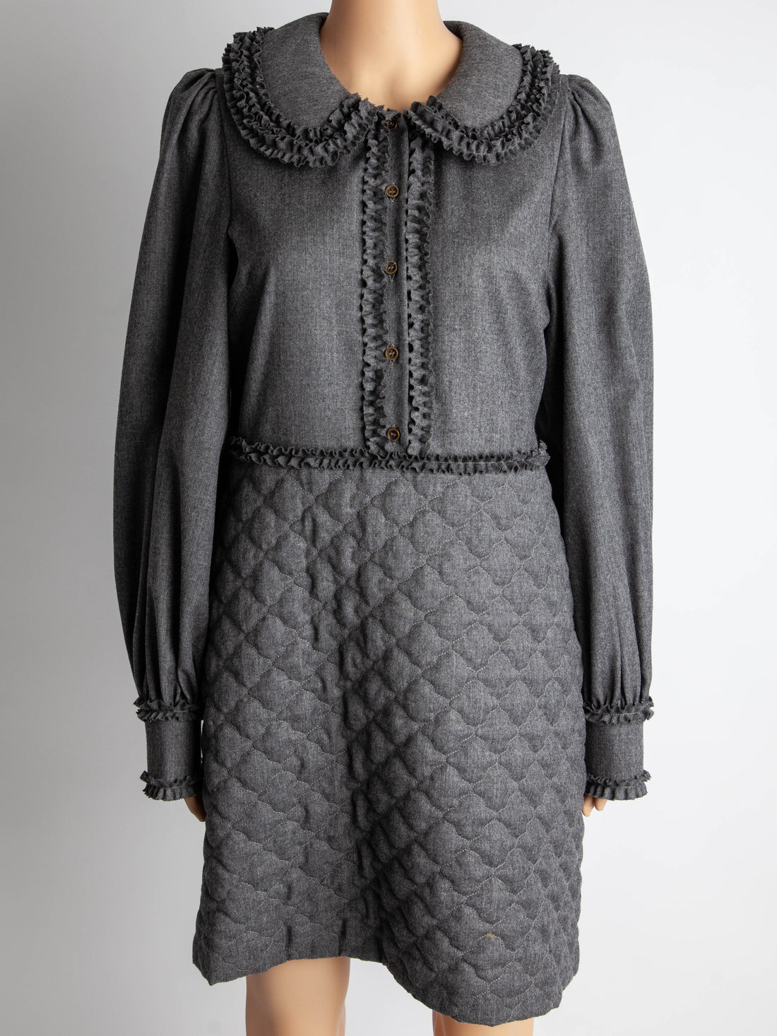 Excellent Fendi Gray Vintage Style Dress Size M with Frilled Collar
