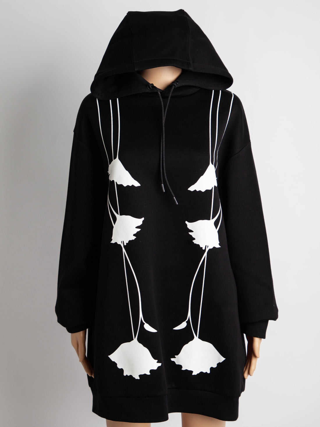 Good Prada Black Floral Nylon Hoodie Dress Size M Women