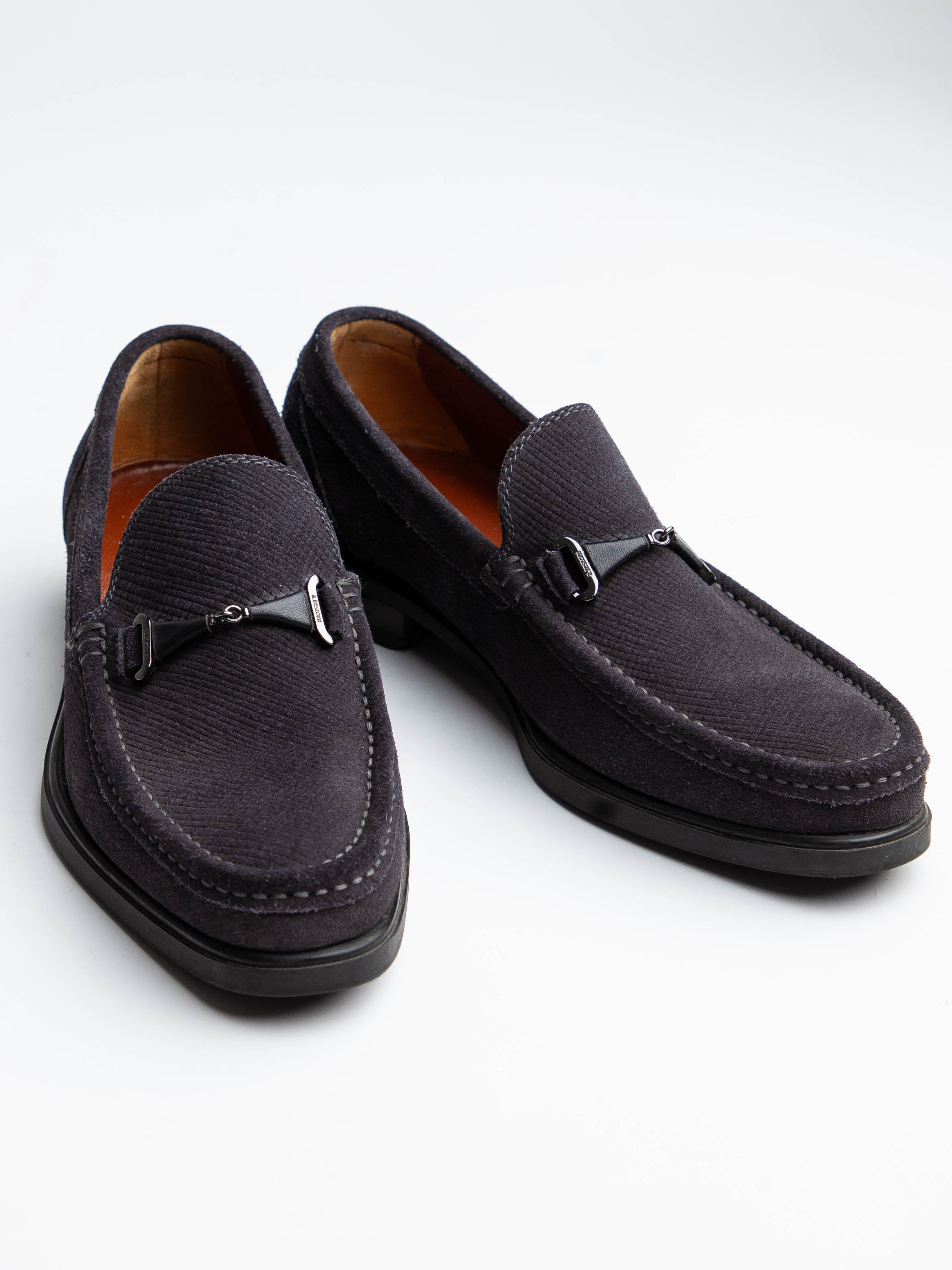 Excellent A.Testoni Blue Fabric Loafers Size 38.5 for Men