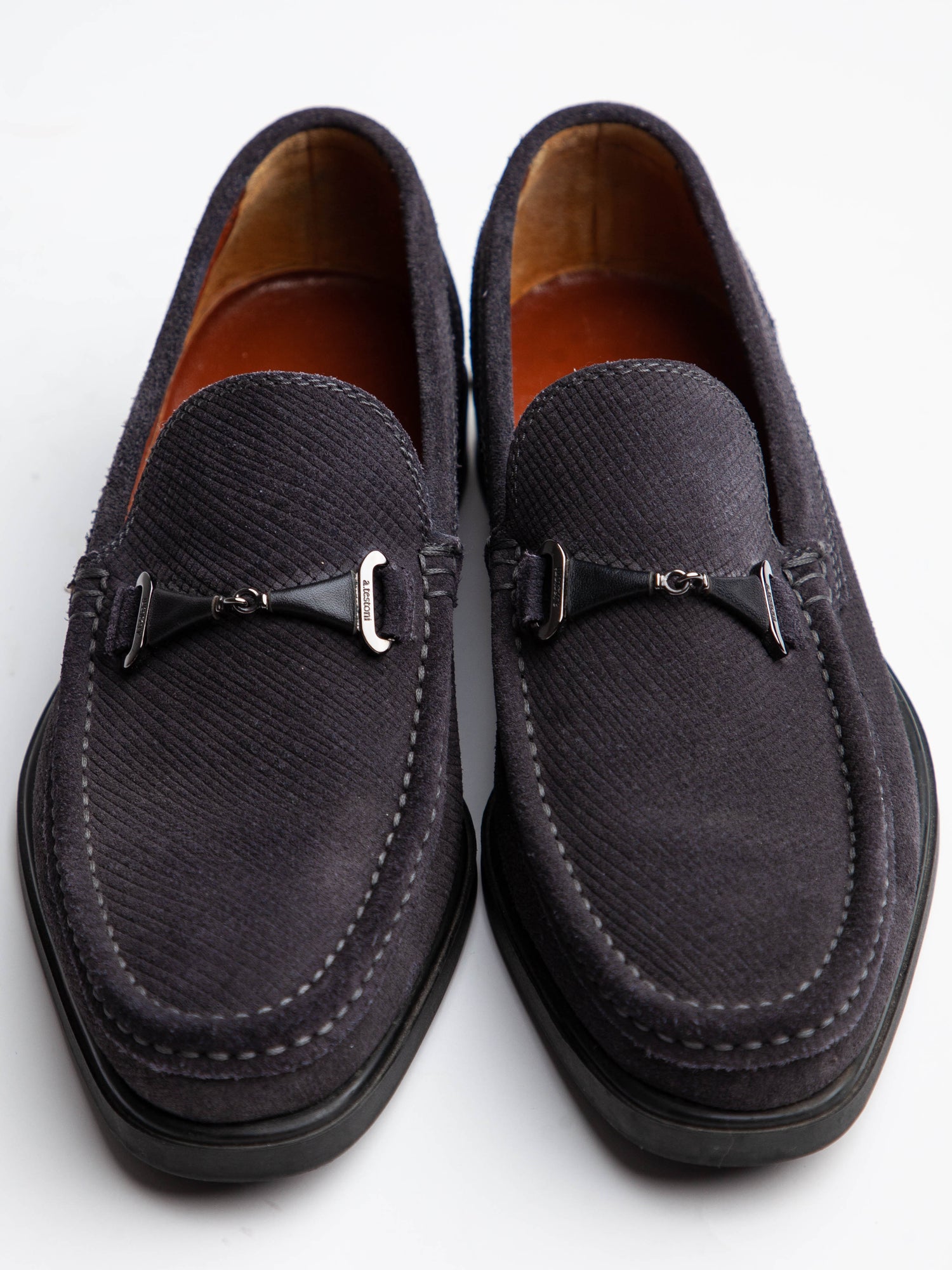 Excellent A.Testoni Blue Fabric Loafers Size 38.5 for Men