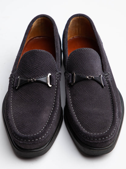 Excellent A.Testoni Blue Fabric Loafers Size 38.5 for Men