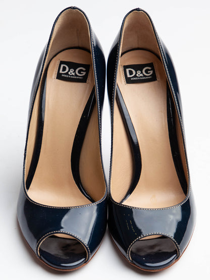 Good Dolce Gabbana Gray Leather Peep-Toe High Heels Size 36.5