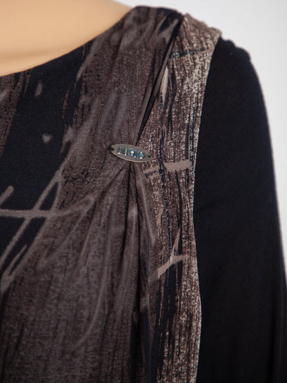 Good Liu Jo Long-Sleeved Dress M Black Brown Abstract Pattern