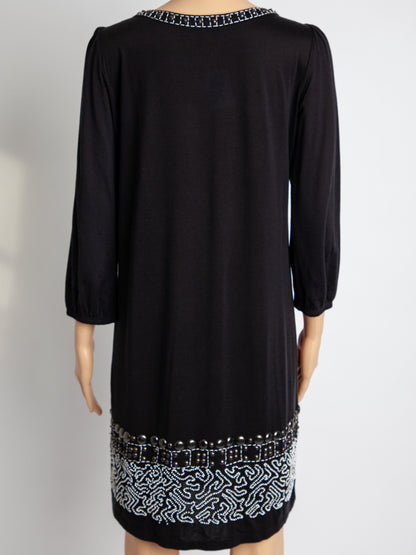 Good Max Mara Black Silk Dress Size S with Decorative Patterns