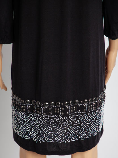 Good Max Mara Black Silk Dress Size S with Decorative Patterns