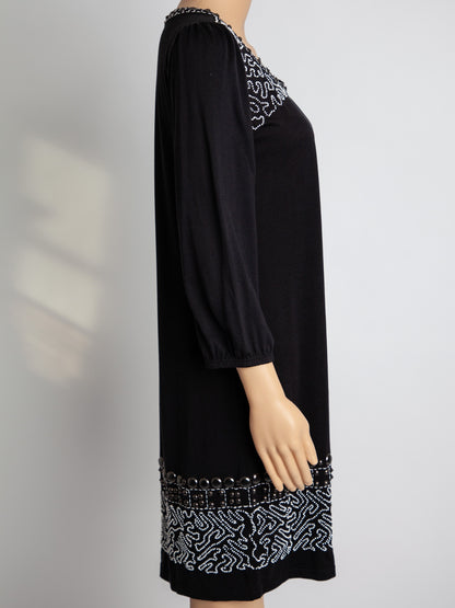 Good Max Mara Black Silk Dress Size S with Decorative Patterns