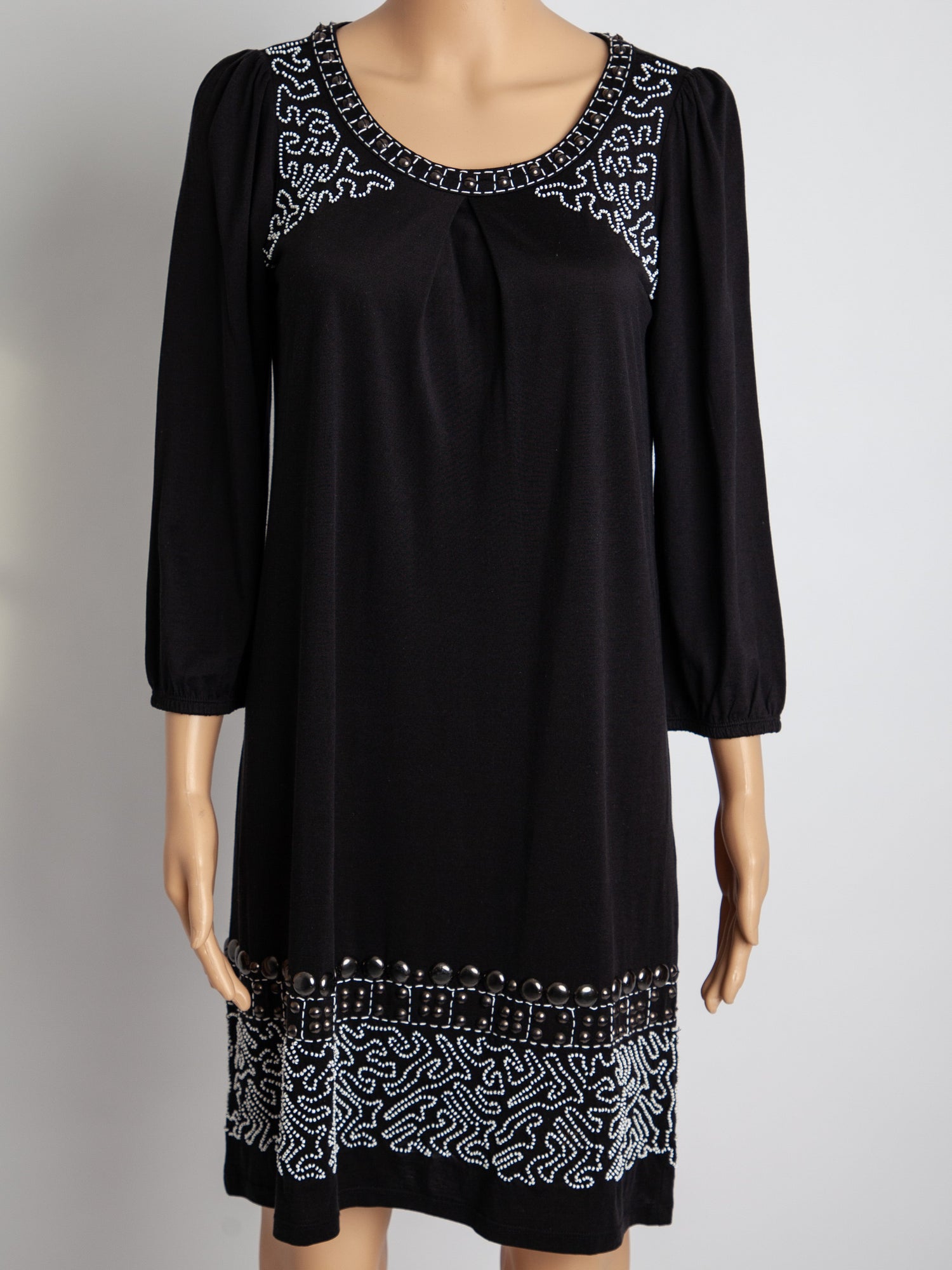 Good Max Mara Black Silk Dress Size S with Decorative Patterns
