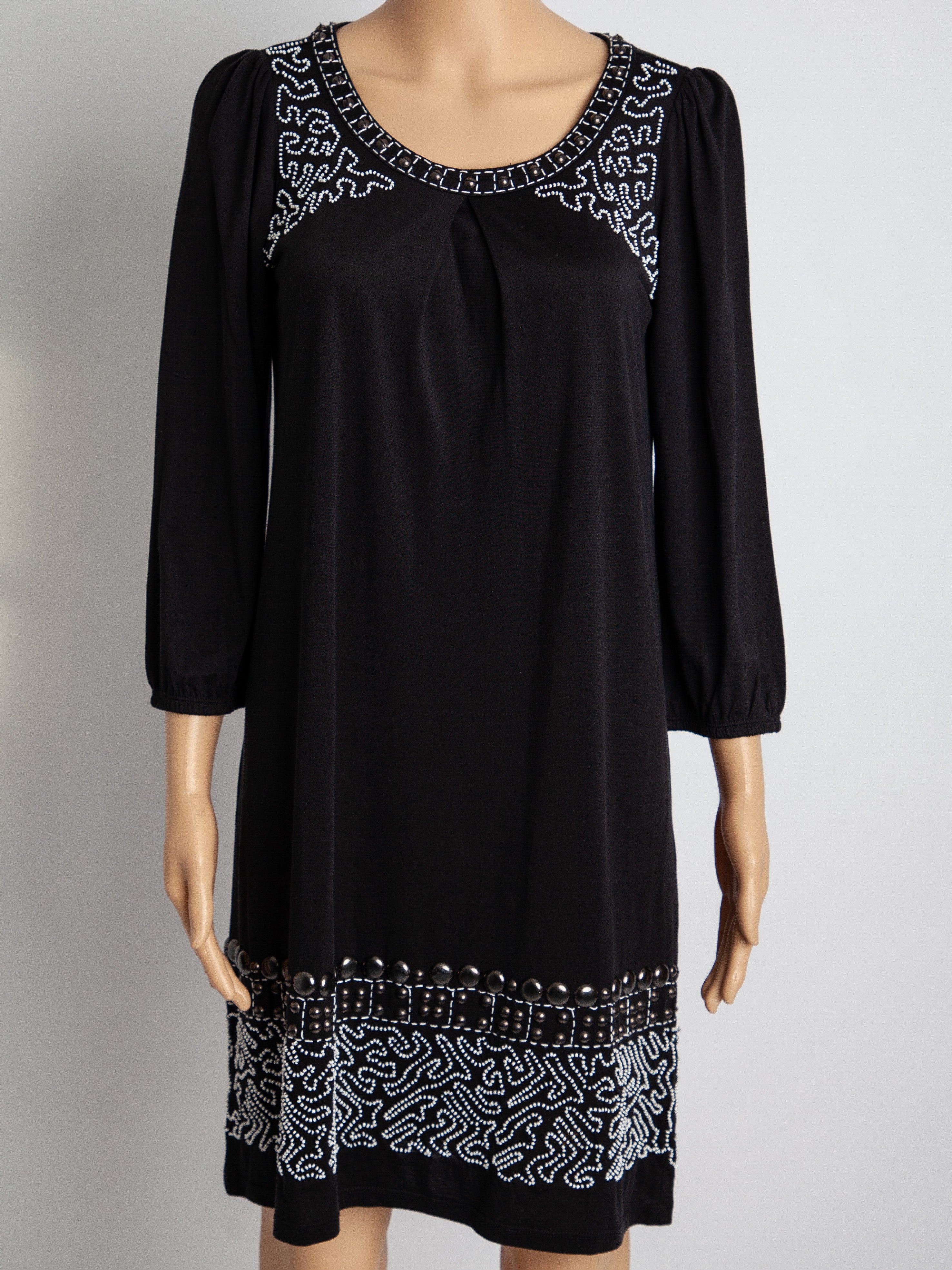 Good Max Mara Black Silk Dress Size S with Decorative Patterns
