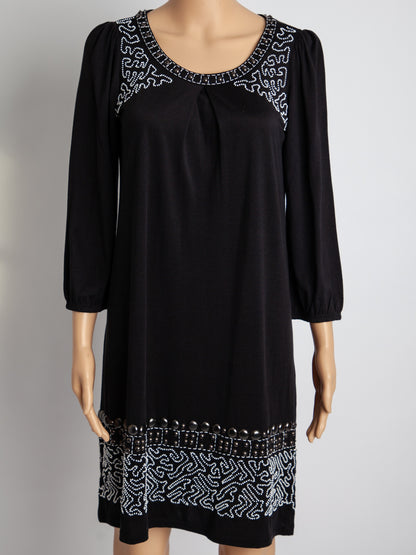 Good Max Mara Black Silk Dress Size S with Decorative Patterns