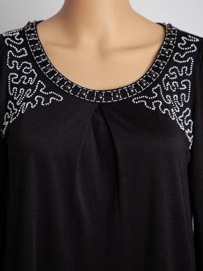 Good Max Mara Black Silk Dress Size S with Decorative Patterns